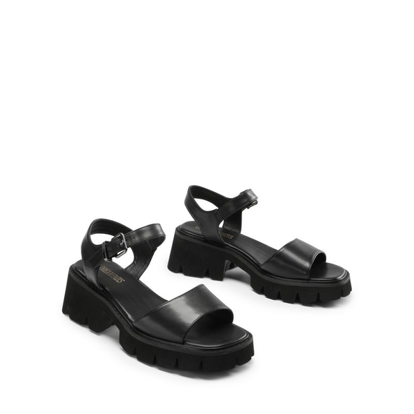  Platform Ankle Strap Chunky Heel Sandals  - BLACK - 5
